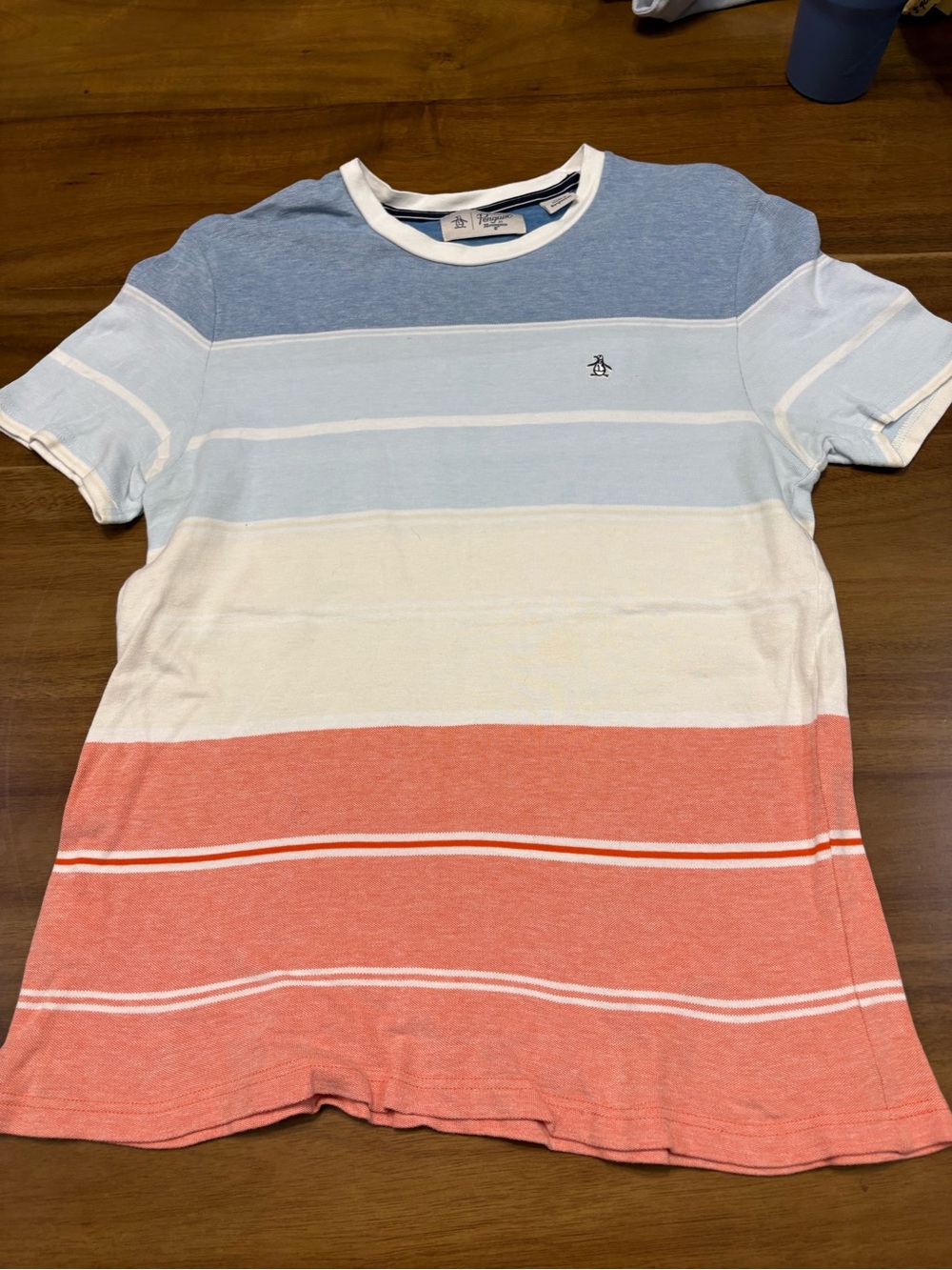 Original Penguin Short Sleeve Crewneck Shirt - Blue, White & Coral